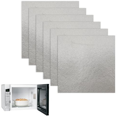 FHRYNA Juego de 6 láminas de mica universales para microondas de 20x20 cm - Placa guía de ondas fina y recortable, protección resistente al calor para horno, tostadora y secador de pelo, color gris.