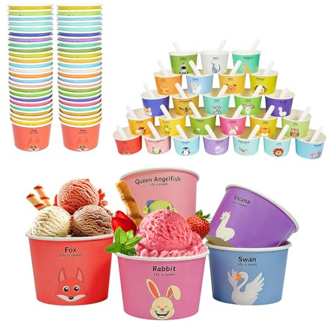 dellyy Eisbecher aus Papier, Einweg-Kuchenbecher Eisschalen Pappe Pappschalen Dessertbechers (50)