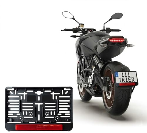 1 support de plaque d'immatriculation 240 x 130 mm 24 x 13 cm avec réflecteur rouge (pour moto, scooter, cyclomoteur, tracteur, remorque à deux lignes, roue légère) - Matériau : PP noir (avec