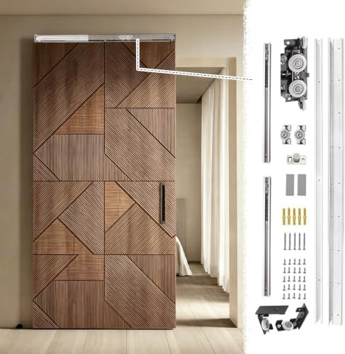Binario per Porta Scorrevole Binario per Porta Scorrevole in Legno Senza Binari A Vista, Kit di Ferramenta Invisibile a Filo Muro per Porta a Scomparsa, Guide Ante Armadi Camera