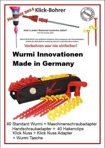 DAS ORIGINAL - STARTERSET MIT KLICK - NUSS - DAS ORIGINAL für Camping-Wurmi-Zeltheringe-Schraubheringe-STARTERSET inkl TASCHE ZELTHERINGE/SCHRAUBHERINGE/BODENANKER - STARTERSET - Wurmi-produkte ® - SCHRAUBHERINGE mit HAKENCLIPS -