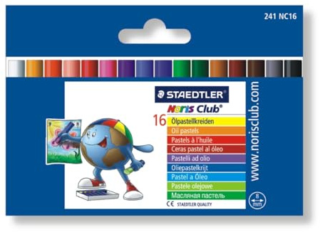 Staedtler Noris - Pastelli a Olio Resistenti all'Acqua, Set di Pastelli Colorati Ideali per Pittura, Disegno e Lavoretti Artistici, Colori a Olio Brillanti Adatti su Quasi Tutte le Superfici, 16 Pezzi