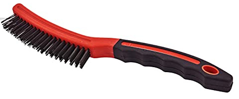 Amtech Long Handle Wire Brush, 25 mm Hardened Bristles with Soft-Grip Handle, Ideal for Large-Area Cleaning