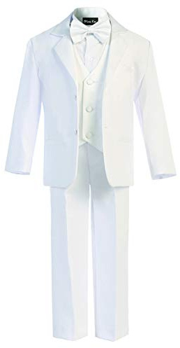 OLIVIA KOO Boy's Perfect Fit Classic Tuxedo Suit with No Tail, White Two Button, 7