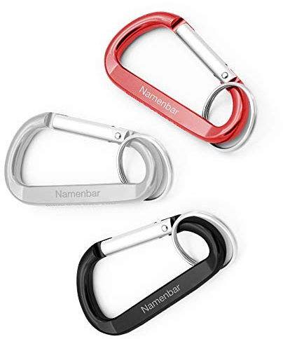 Karabinerhaken Schlüsselanhänger mit Gravur - rot/schwarz/weiß/blau