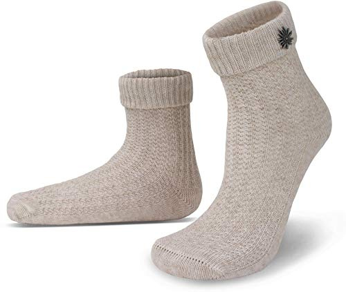 normani Oktoberfest Trachtenkniestrümpfe oder Trachtensocken mit Umschlag in verschiedenen Farben und Größen wählbar Farbe Naturmelange mit Edelweiß-Anstecker Größe 43/46