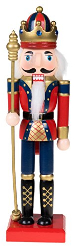 Traditional Wooden King Nutcracker with Crown by Clever Creations | Festive Christmas Decor | 10 Tall Perfect for Shelves and Tables | Blue, Red, and Gold with Scepter