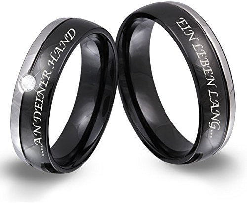Juwelier Schönschmied - Zwei Partnerringe Freundschaftsringe Eheringe Edelstahl Zirkonia inkl. persönliche Lasergravur 64-68 151HDla - Mila