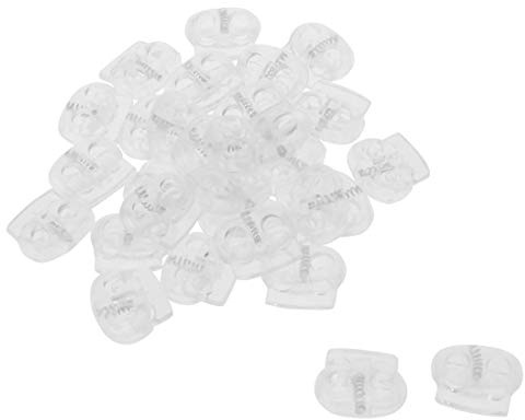 sourcing map 40pcs Plastic Spring Cord Locks Stopper Double Hole Toggle Fastener Rope End for Drawstring Clothes, Shoelaces, Bags, Tie-Downs, Clear