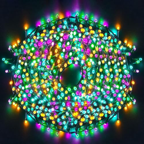 Ulinek bunte Cluster Lichterkette außen 100M Weihnachten 1000LED | mit Strombetrieben Weihnachtsdeko Wasserdicht IP44 8 Anzeigenmodi für außen Haus Party Weihnachtsbaum Balkon Terrasse