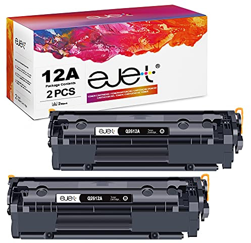 ejet 12A Q2612A Cartucce di Toner Compatibili per Toner HP 12A Q2612A per Laserjet 1010 1012 1015 1018 1020 1022 1022n 1022nw 3020 3030 3050 3052 3055 M1005mfp M1319 M1319f (Nero, 2-Pack)