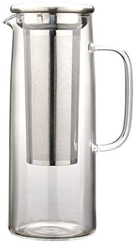 TAMUME Pichet à Eau en Verre Avec Filtre en Acier Inoxydable, 1200ML Cafetière à Infusion Froide avec Filtre à Mailles