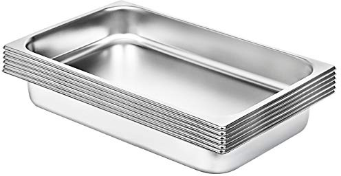 VEVOR 6 Bandejas Rectangulares de Acero Inoxidable GN1/1, Tamaño 50 x 30 x 5 CM, Unidad Recipientes Honda Rectangular para Servir, Calles de Empanado, Recipientes para la Cocina