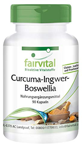 Fairvital | Curcuma, Zenzero e Boswellia con Vitamina C - Vegan - 90 Capsule - con estratto di pepe nero