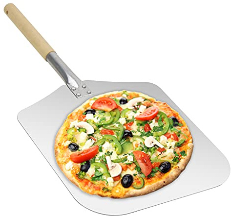 Abaobao Aluminum Pizza Peel Paddle with Detachable Wooden Handle, 12 x 14 inch Blade, Long 12 Handle, 26 inch Overall - Outdoor Pizza Oven Accessories