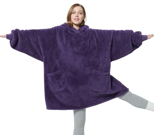 Bedsure Blanket Hoodie for Women Men, Wearable Blanket Adult, Fluffy Fleece Hooded Blanket Ultra Soft Cozy, Oversized Blanket Hoodie