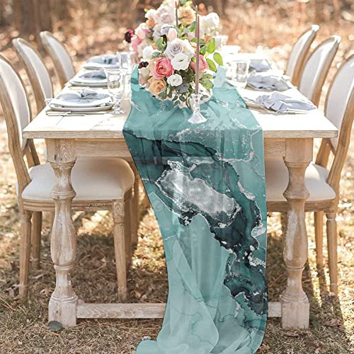 ZOYIEP 1 cortina transversal de gasa transparente, camino de mesa de gasa con diseño de mármol, decoración para fiestas de bebés, bodas, (19 × 55 pulgadas = 48 × 140 cm)