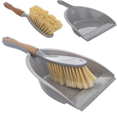 orion group Kit balayette avec pelle et lèvre en caoutchouc pour suspendre - Gris - Avec manche en bois de bambou