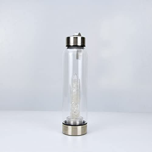 BiiKoon Crystal Water Bottle Kit Healing Natural Quartz Glass Amethyst Bottles for Making Crystal Infused Gem Water, Removable Gravel Gemstone Bottle with Protective Sleeve