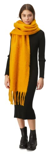 Compania Fantastica Oversized Strickschal mit Fransen, senffarben, Einheitsgröße