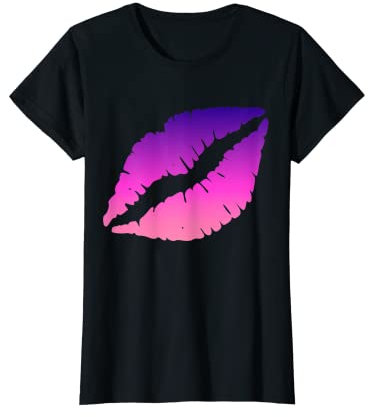 Damen Purple Lips Lippenstift Kiss 80er Jahre Kostüm Retro Band T-Shirt T-Shirt
