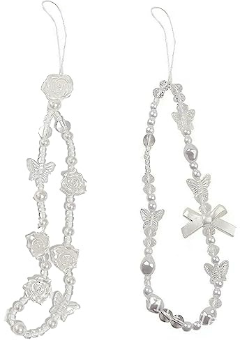 Handy Lanyard 2 Stück Handgemachte Anti-Lost Handyhülle Anhänger Kette, Telefon Handschlaufe Handgelenkschlaufe Mit Perlen Schmuck