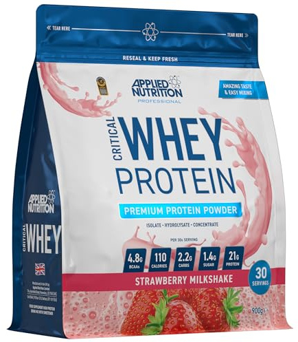Applied Nutrition Critical Whey Proteine Strawberry, 900g | High Protein, BCAA, Glutammina, 30 Porzioni