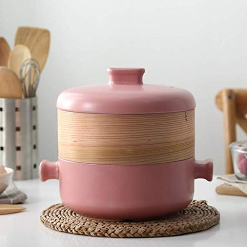 ZAANU Juego De Vaporera con Tapa,Ollas De Vapor,Olla De Sopa,Incluye Olla De Barro De Cerámica Y Vaporera De Bambú,Olla De Cocina Multifunción para Empanadillas, Sopa De Estofado De Past