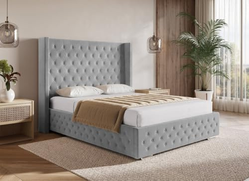 DecoInParis Lit Coffre en Velours Gris 160X200 cm Perla