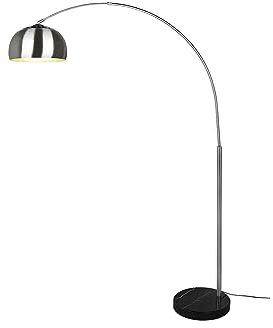 Grande lampada ad arco in argento opaco con base in marmo nero, altezza 200 cm