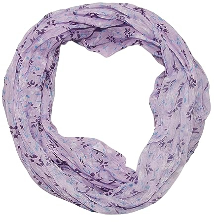 beybey® Damen Seide Loop Schal mit Blumenmuster - wunderschön und fein - Seidenschal - Loop Schal - Schlauchschal (SX8 lila)