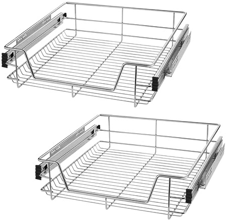 SUBTLETY 2 Stück Teleskopschublade Küchenschrank Organizer zum Herausziehen Küchenschublade Korbauszug mit Führungsschienen Ausziehbare Schrankauszug für 57cm Innenbreite/60cm Außenbreite Schrank