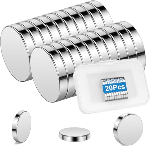 Wzone 20PCS Neodym Magnete, 15x3 mm Runde Starke Magnete für Whiteboard Kühlschrank Pinnwand Fotos DIY Craft Office