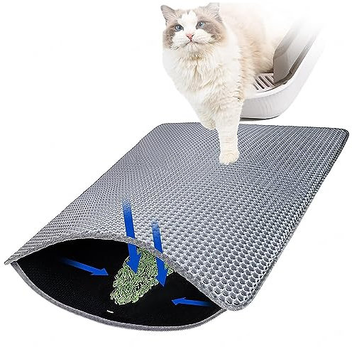 Katzenmatte Katzenklo, 60 x 90cm/116 x 66cm Katzenmatte,Waben Doppelschicht Design Katzentoilette Matte Vorleger, Urin-und Wasserdichtes Material,Easy Clean Streukontrolle,24X35In-Gray