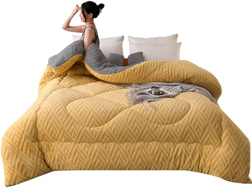 ZTGL Steppdecke, Flauschige Lamm-Kaschmir Decke, Warme Winter Dicke Duvet, Doppelseitiges Design Fleece-Bettdecke, Winter Weiche Warme Bettdecke Bettwäsche,Gelb,150x200cm(3.5kg)