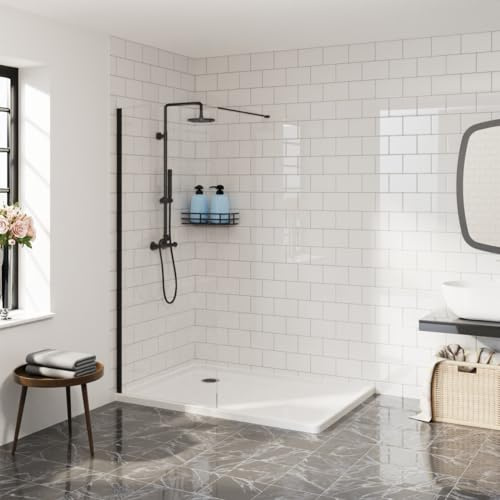 Aquariss 700mm Walkin Shower Enclosure Wetroom Black | 8mm Easy Clean Tempered Glass, 1m Stainless Steel Support Bar, Aluminum Frame, Reversible, Wall Adjustable, Easy Installation