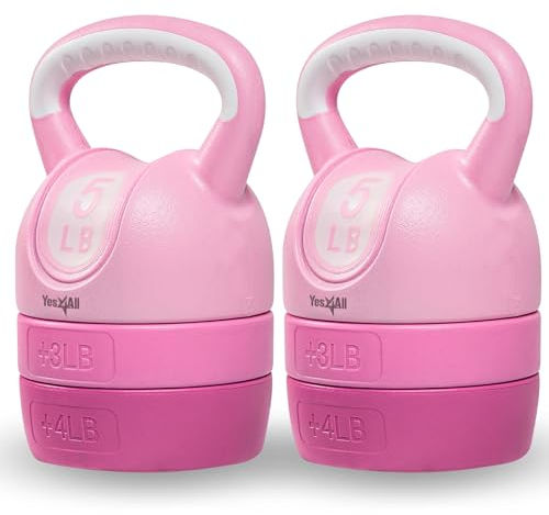 Yes4All Adjustable Kettlebell 12 lbs - Pink - Pair - Kettlebell Sets for Home Gym 5lb - 12lb Adjustable Kettlebell Set, Home Weight Set for Women, weight set for home gym at home weight set