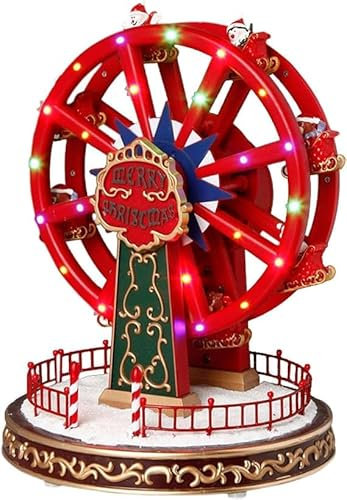 Avilia Ruota Panoramica Natalizia con Luci e Musica - Decorazione Natalizia – Ruota Panoramica Natalizia a Batterie - Decorazione Natalizia con Musica e Luci – 20,9 cm x 20,9 cm x 26,4 cm, Rosso