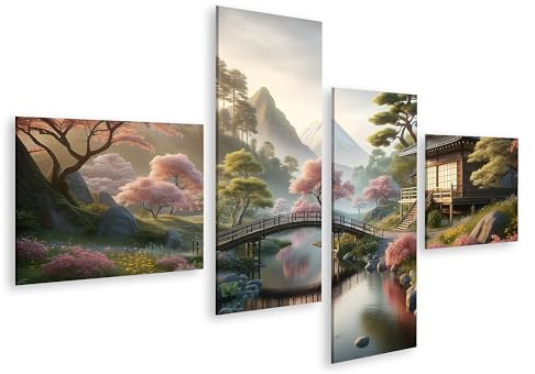 islandburner Prime Image sur toile Jardin japonais Fleurs de cerisier au crépuscule Images murales Poster
