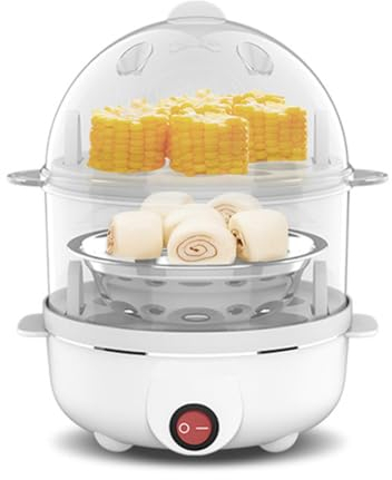 Skiitches Cuiseur ¨¤ ?ufs ¨¦lectrique Double Couche, Cuiseur ¨¤ ?ufs Multifonction, Lait de Ma?s, D¨¦jeuner, Cuiseur ¨¤ Vapeur, Installation Facile, Prise UE