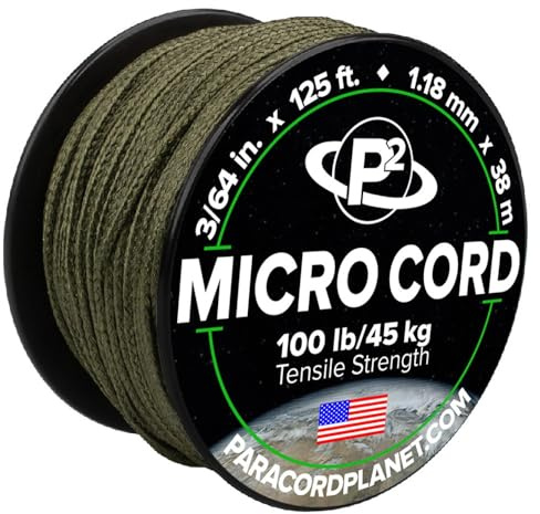 Paracord Planet Micro Paracord – Cordón trenzado fino para manualidades, pesca y proyectos de bricolaje en carretes de 120 pies – verde oliva