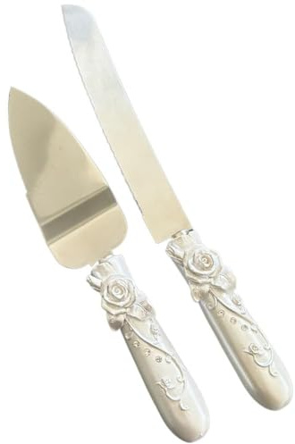 Romantic LOVE Hochzeit Kuchen Messer Schaufel Server Set Besteck Edelstahl Harz Griff Hochzeit Party Thanksgiving Weihnachten (Rosen)