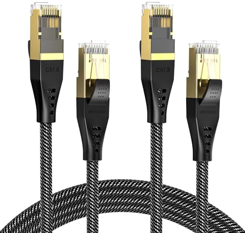 MOGOOD Câble Ethernet Cat8 40Gbps 2M FTP RJ45 blindé S/FTP Cuivre robuster | 40Gbps pour streaming, jeux & serveurs. S/FTP blindé cuivre. Connecteurs dorés, gaine PVC. Compatible routeurs, Xbox, PoE