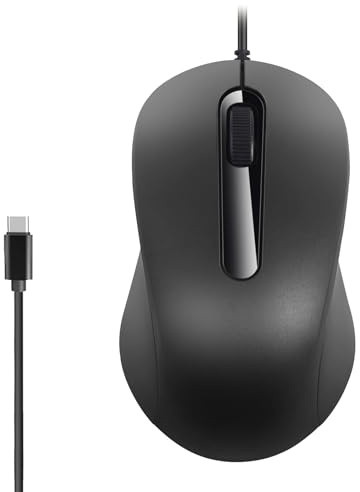 Porceosy Souris optique filaire USB type C avec 3 boutons, molette de défilement, 1000 dpi, noir, faible latence compatible souris noire