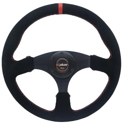 DUANSIYU Sportlenkrad Auto-Styling-Sportlenkrad, universell, 14 Zoll, 350 mm, Aluminium, Nachrüstung, modifiziert, Rot, Gelb Holzlenkrad(Alcantara-RED)