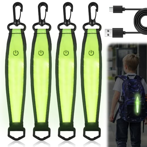 Lot de 4 cartables à LED clignotantes - 3 modes - Rechargeable par USB - Pendentif réfléchissant - Lumière de sécurité pour enfants - Réflecteur étanche - Pour cartable, sac à dos et jogging