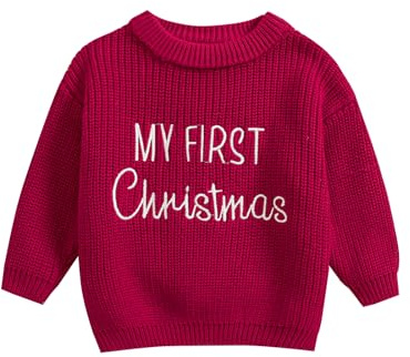 HodJIU Baby Boys Girls Christmas Jumper Long Sleeved Knitted Sweater Pullover Newborn My First Christmas Outfits Winter Knitwear Xmas Top (Red, 6-9 Months)