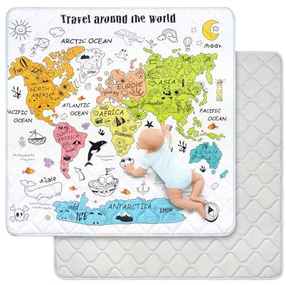 Baby Play Mat for Floor 127x127 cm,Thick Playmats for Babies Kids Toddler,Soft Non-Slip Mat for Crawling & Playing,Machine Washable Portable Playpen Mat Pad for Tummy Time (World Map)
