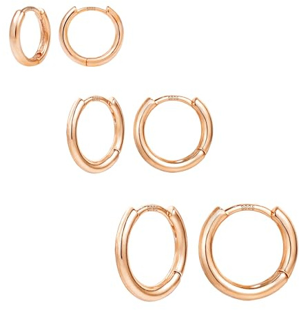 ALEXCRAFT 3Paar 14K Vergoldet Silber Creolen Kleine Ohrringe Set für Damen | Ohrringe Creolen Kleine Set Stapelbar Mehrere Ohrring Silber 925 Schlafen Knorpel Kreolen Huggies Creolen Gold Damen Schmuck