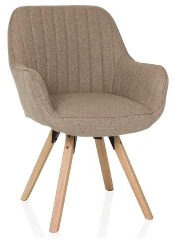 hjh LIVING Esszimmerstuhl drehbar Scandi Soft Polsterstuhl Armlehnstuhl mit Beinen aus Buche, bequem gespolstert, Stoffbezug Beige